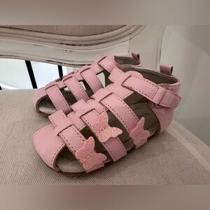 🎀 18~24 Leather Robeez Pink Sparkle Butterfly Strap Sandals NWT